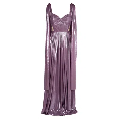 Monarh Women's Pink / Purple Embellished Tulle Gown With Detachable Shoulder Scarves In Multi