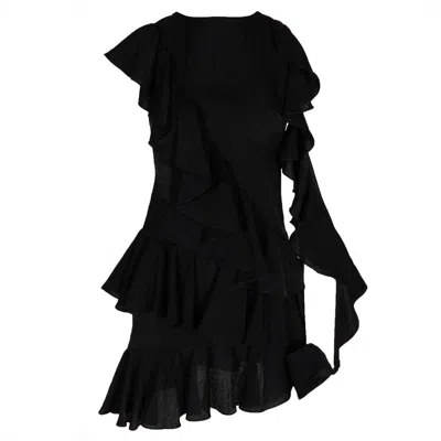 Monarh Women's Ruffled Mini Dress With Cut Out Back – Black