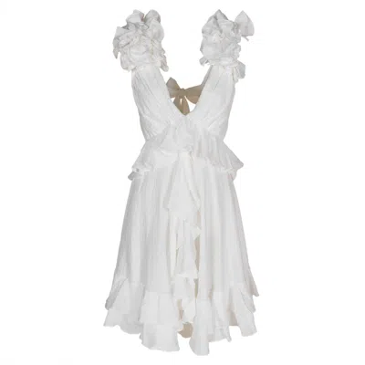 Monarh Women's Ruffled Mini Dress With Open Back – White