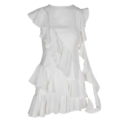 Monarh Women's Ruffled Mini Dress With Open Sleeve – White