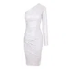 Monarh Women's Silver Asymetrical One-shoulder Dress With Side Slit In Silver