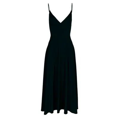 Monarh Women's Summer Black Draped-waist Midi Dress