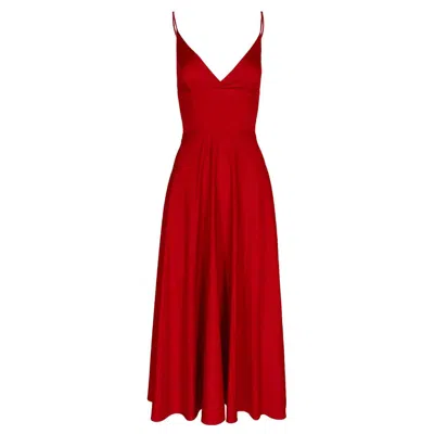 Monarh Women's Summer Red Draped-waist Midi Dress