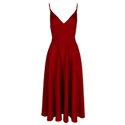 Monarh Women's Summer Red Wine Draped-waist Midi Dress
