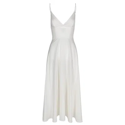 Monarh Women's Summer White Draped-waist Midi Dress