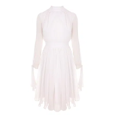 Monarh Women's White Flared Silk Scarf  Dress