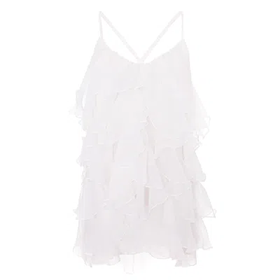 Monarh Women's White Lucky  Silk Dress With Ruffles