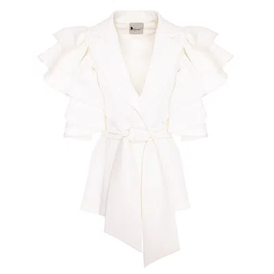Monarh Women's White Ruffled Sleeve Blazer