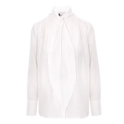 Monarh Women's White Silk Shantung Shirt With Oversized Scarf