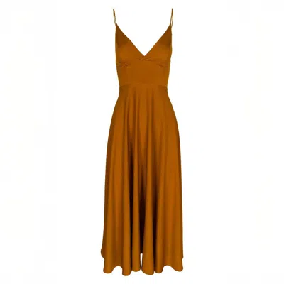 Monarh Women's Yellow / Orange / Brown Lurisia Orange Brown  Draped-waist Midi Dress In Gold