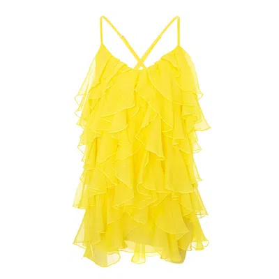 Monarh Women's Yellow / Orange Lucky Yellow Silk Dress With Ruffles In Yellow/orange