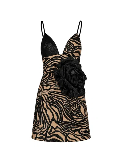 Monarh Zebra-print Flower-detail Mini Dress In Black