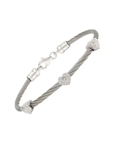 Monary Steel 0.05 Ct. Tw. Diamond Heart Bangle Bracelet In Metallic