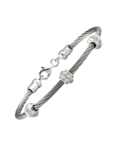 Monary Steel 0.05 Ct. Tw. Diamond Rondel Bangle Bracelet In Metallic
