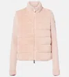 MONCLER DOWN-PANELED FAUX FUR AND WOOL CARDIGAN
