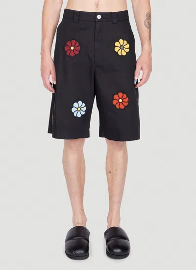 Moncler 1  Jw Anderson Men Floral Bermuda Shorts In Black