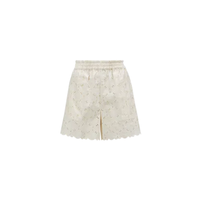 MONCLER BRODERIE ANGLAISE SHORTS, WOMEN, WHITE, SIZE: 44