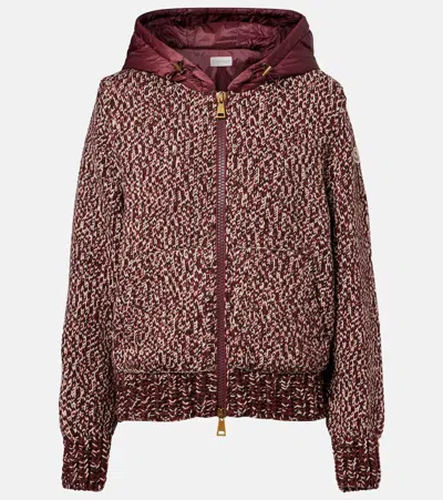 Moncler Marled-knit Virgin Wool Jacket In Burgundy