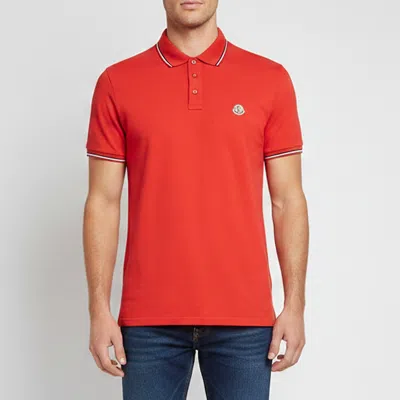 Pre-owned Moncler Red Piqué Knit Maglia Polo Manica Corta T-shirt L