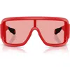Moncler 142mm Rectangular Shield Sunglasses In Matte Red
