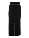 Moncler Front Slit Knit Midi Skirt In Negro