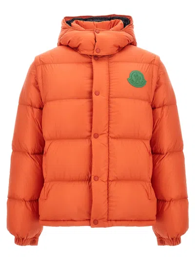 Moncler Hooded Puffer Jacket Detachable Hood In Orange