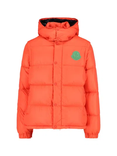 Moncler Hooded Puffer Jacket Detachable Hood In Orange