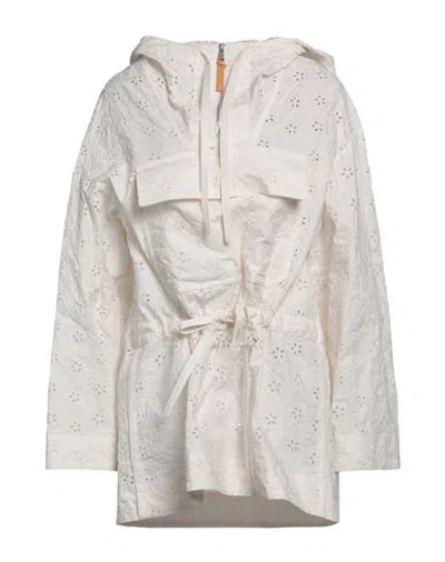 Moncler 2  1952 Woman Overcoat Ivory Size 0 Cotton In White