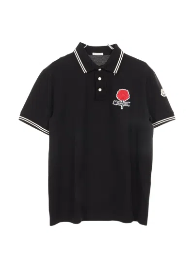 Pre-owned Moncler 2010s Flower-embroidered Polo Shirt In Black