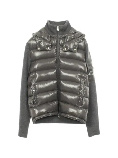 Pre-owned Moncler 2010s Knit-panel Down Jacket In Grey