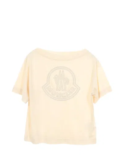 Pre-owned Moncler 2010s Logo Boat Neck T-shirt In Neutrals