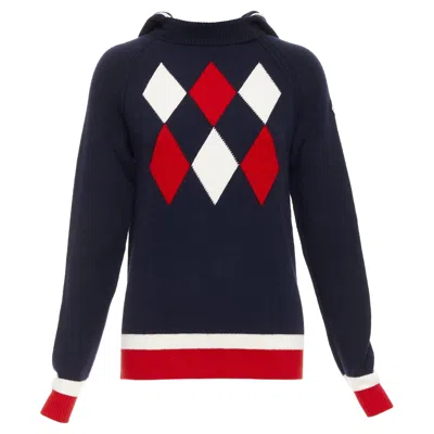 Pre-owned Moncler 2017 Red Navy White Wool Argyle Turtleneck Sweater Top Xs