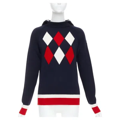 Pre-owned Moncler 2017 Red Navy White Wool Argyle Turtleneck Sweater Top Xs