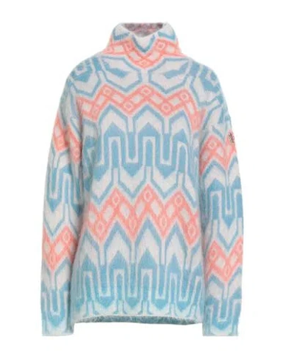 Moncler 3  Grenoble Woman Turtleneck Light Blue Size L Mohair Wool, Polyamide, Wool