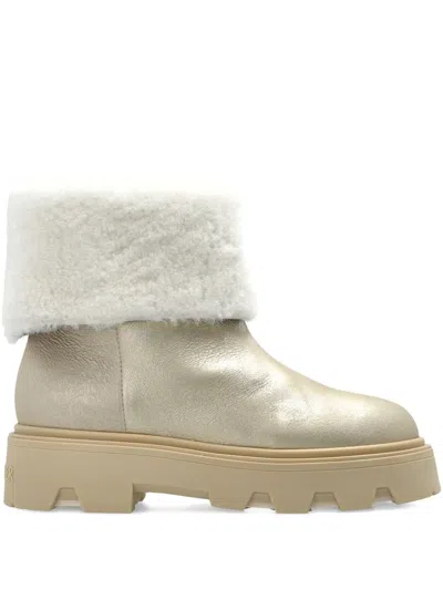 Moncler 40mm Aurea Shearling-trim Boots In Gold