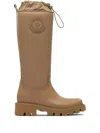 Moncler Kickstream Leather Tall Rain Boots In Brown