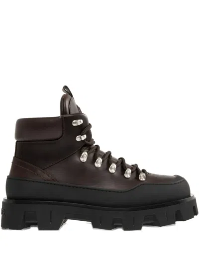 Moncler Grenoble Peak Trek Leather Hiking Boots In Brown