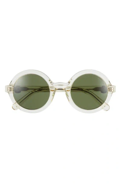 Moncler 50mm Round Sunglasses In Shiny Beige / Green
