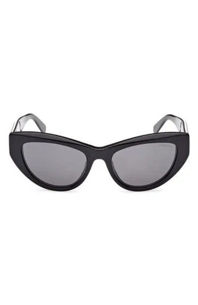 Moncler 53mm Cat Eye Sunglasses In Shiny Black/smoke