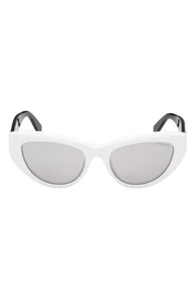 Moncler 53mm Mirrored Cat Eye Sunglasses In White/smoke Mirror