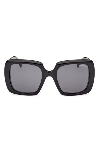 Moncler 53mm Square Sunglasses In Shiny Black / Smoke