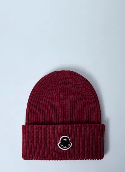 Moncler 8  Palm Angels Women Logo Patch Beanie Hat In Red
