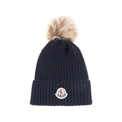 Moncler A9327 Ribbed Wool With Faux-fur Pom-pom Beanie In Brown