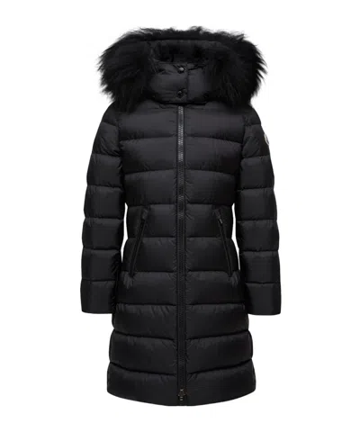 Moncler Abelle Hooded Shearling-trimmed Down Jacket In Black