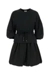 Moncler Black Dress With Elastic Waist And Logo Patch On The Sleeve In Tech Fabric Woman
