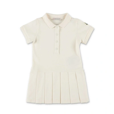 Moncler Kids'  Abito Stile Polo Bianco In Piquet Di Cotone Baby Girl