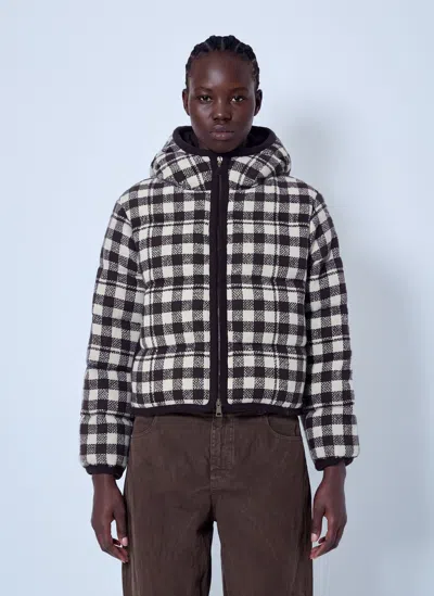Moncler Abstraction Hooded Wool Blend Short Down Jacket In Multi