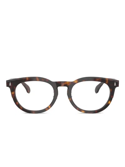 Moncler Acetate Round-frame Glasses In Brown
