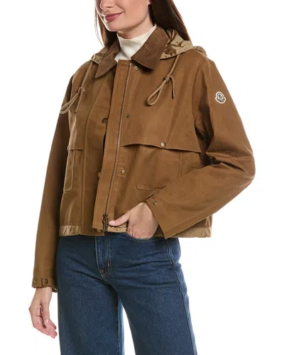 Moncler Aconitum Hooded Linen-blend Shirt Jacket In Brown