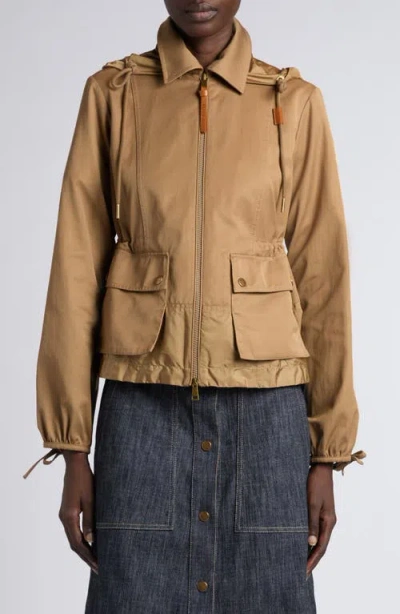Moncler Womens Open Beige Adenium Hooded Shell-panelled Jacket In Brown